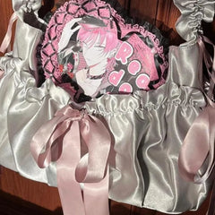 Lunivop Harajuku Bow Silver Messenger Bag Women Sweet Cool Soft Large Capacity Ita Bags Ladies Fairycore Aesthetic Y2k Bag Chic