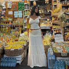 Lunivop Solid High Waist Stretchy Ruched Long Midi Skirt New Fashion 2024 Summer Streetwear Korean Casual Clothing