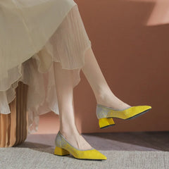 Lunivop Single Shoes Women's New Versatile Knitted Shoes Thick Heels and Pointed Toes Slip on Mesh Light Shoes 40 Zapatos De Mujer