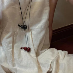 Lunivop Retro New Chinese Wooden Gourd Pendant Long Leather Rope Necklace for Women Girl Versatile Fashion Sweater Chain