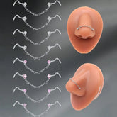 Lunivop 1pc Fashionable Stainless Steel Nose Stud With Chain, 20G Spiral Nose Stud, 4.2cm Heart-Shaped Chain, Nose Jewelry Accessory