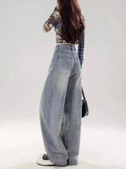 Lunivop American Retro Ripped Jeans for Women 2025 Summer Thin High Waist Slimming Loose Straight Wide-leg Floor Trousers Underpants
