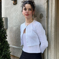 Lunivop Solid Lace Long Sleeve Button High Waist Crop Top Tank T Shirt Autumn Winter Y2K Casual Trip Women Clothing