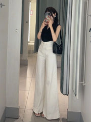 Lunivop Retro American Straight-leg Long Pants Women's Korean Fashion High Waisted Slim Wide Leg Floor Pants Baggy Jeans Streetwear