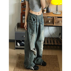 Lunivop Women's Y2k Ripped Jeans Harajuku Oversize Denim Trousers Streetwear Y2k Jean Pants Vintage 90s Aesthetic 2000s Trashy Clothes