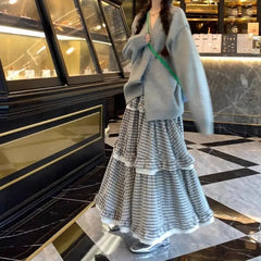 Lunivop Deeptown Kawaii Harajuku Plaid Skirt Women Preppy Style Sweet Long Skirts Retro Lace Patchwork A-line Ruffle Skirts Streetwear