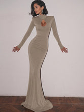 Lunivop Turtleneck Bright Silk Shiny Women Maxi Dress Black Hollow Out Long Sleeve Dress Winter Slim Elegant Party Evening Dress