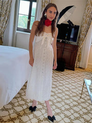 Lunivop Sexy Hollow Out Lace Bow Women Maxi Dress White Backless Single Breasted Dress Female Summer Slim Elegant Party Clubwear