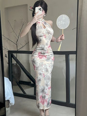 Lunivop Women Floral Luxury Party Evening Dress Summer Elegant Hollow Out Neck-mounted Long Dress 2025 Korean Bodycon Festival Vestidos