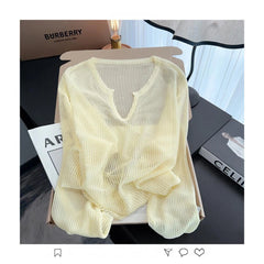 Lunivop Long Sleeve Mesh Top Pullovers Women Lightweight Sweater Sheer Knit Blouse Teen-girl Beach Cover-up Breezy Summer Casual Outfit