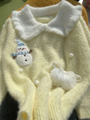 Lunivop Sweet Faux Mink Cashmere Sweaters Women Kawaii Snowmen Long Sleeve Knitted Pullover Casual Cute Preppy Style Chic Loose Jumpers