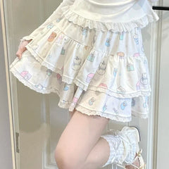 Lunivop Japanese Style Kawaii Mini Skirt Women Lolita Lace Sweet Pleated Skirts Harajuku Cute Y2k Ruffles Cake Layered Skirts