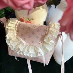 Lunivop Sweet Floral Canvas Messenger Bag Women Harajuku Aesthetic Bow Casual Crossbody Bags Female Fairycore Lace Y2k Bags Chic