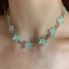 Lunivop Sweet Blue Dream Shell Resin Star Necklace Metal for Women Girls Starfish Beaded Finger Rings Aesthetic Jewelry Accessories