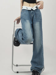 Lunivop Y2k Vintage Women Jeans Flanged Design Harajuku High Waist Korean Fashion Denim Pants Baggy Wide Leg Streetwear Spring