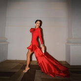 Lunivop Red High Low Prom Evening Dresses Women Long Sleeve Formal Cocktail Dress Sweep Train Sapanish Night Party Gown Custom Made