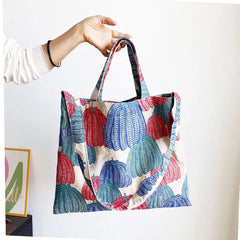 Lunivop Retro Pumpkin Embroidery Tote Bag Women Jacquard Fabric Large Capacity Shoulder Bag Ladies Everyday Casual Crossbody Bag