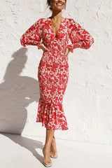 Lunivop New In Summer Women's Dress Lantern Sleeve Printed Evening Women Dress Elegant Party Long Formal Occasion Dresses for Women
