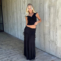 Lunivop Off The Shoulder Sleeveless Cross Ruffles Women'S Tops Tshirts Solid Slim Summer Streetwear Fashion Casual Clothing