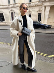 Lunivop Turn-down Collar Single-Breasted Jackets Women Casual Loose Long Sleeved Coats Female Autumn Solid Long High Streetwear Tops