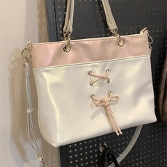 Lunivop Balletcore Bow Tie Closure Ita Bag Women Ladies Sweet Spacious Versatile Tote Purse Commuter Shoulder Crossbody Bag Y2K