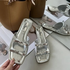 Lunivop Summer New Beach Shoes Open Toe Fashion Double Bowknot Slippers Women Flat Sole Slippers Women Sandals Plus Size 43 Zapatos