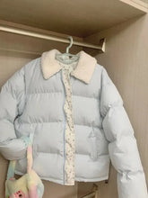 Lunivop Blue Floral Patchwork Parkas Women Korean Sweet Winter Warm Puffy Coat Casual Long Sleeve Loose Preppy Style Cotton Jacket