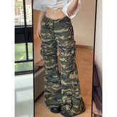 Lunivop Casual High Street American Retro Overalls Camouflage Loose Wide Leg Pants for Women Y2k Hip-hop Cargo Grunge Baggy Trousers