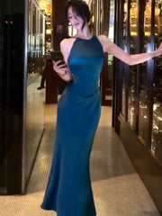 Lunivop French Halter Long Dresses for Women Summer Sleeveless Bodycon Mermaid Party Dress Fashion Slim Waist Vestidos Casual Robe