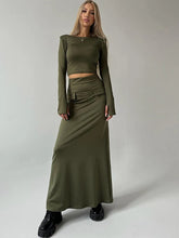 Lunivop Round Neck Two Piece Sets Women Skirt Suit Long Sleeve T-shirts Long Skirt Female Autumn Winter Slim Elegant Skirt Sets