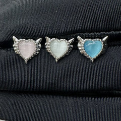 Lunivop 1pc Love Heart Lip Stud Blue Cat's Eye Stone Ins Fashion Stainless Steel Labret Piercing Ear Bone Accessories Jewelry New Gifts