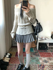 Lunivop Korean Style Sexy Off Shoulder Sweater Women Sweet Elegant Long Sleeve Knitted Pullover Cute Fashion Slim Up Sweaters