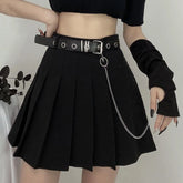 Lunivop Punk Mini Skirt With Chain Belt Rock Girl Cheerleading Belted Pleated Skirt Women Alt-girl Egirl Y2K Outfit