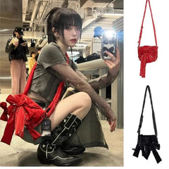 Lunivop Vintage Red Messenger Bag Purse Women High Street Bow Chic Casual Crossbody Bags Ladies Sweet Cool Y2k Handbag New