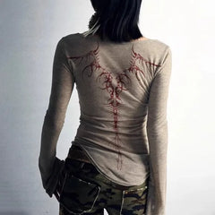 Lunivop American Slim Fit Printed T-shirt for Women 2025 Early Spring New Bottoming Tops Mujer Y2k Long Sleeved O-neck Tee Shirt