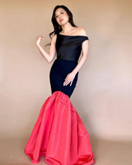Lunivop Modern Black & Red Mermaid Prom Party Dresses Sleeveless Satin Long Cocktail Dress Formal Event Night Gowns Evening Patchwork