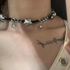 Lunivop Artificial Crystal Red Pink Puffy Heart Cord Pendant Necklace Y2K Grunge Big Heart Jewelry for Women