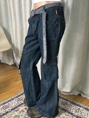 Lunivop Y2k American Retro Cargo Long Pants Women's High Waist Straight-Leg Jeans Gothic Hip-hop Baggy Wide-leg Pants Vintage Streetwear