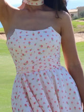 Lunivop Women Chic Floral Strapless High Low Dress Elegant White Pink Print Choker Neck Flowy Asymmetric Hem Dresses Party Vestidos