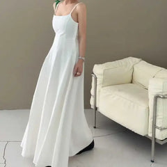 Lunivop Adjustable Strap Denim Dress Sexy Backless Slimming Waist High Collar Ankle-Length Gown Full Sleeve Fly Sleeve Chinese Origin