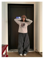 Lunivop Y2K Vintage Wash Women Cargo Jeans Harajuku Scimitar Wide Leg American Retro Denim Pants Baggy Trousers Gyaru Streetwear