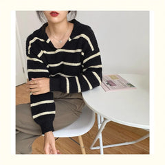 Lunivop Striped Sailor Collar Knit Sweater for Women Pullovers Cozy Jumper Fall Winter Teen-girl Preppy Outfit