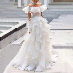 Lunivop Elegant A-Line Long Ruffles Prom Dresses for Women Off The Shoulder Floor-Length Special Events Wedding Gala Party