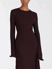 Lunivop Knitwear Fashion Loose Maxi Dress Women Lace-Up High Waist Ribbed Long Sleeve Party Dress Female Knit Bandage Long Dress
