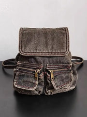 Lunivop Vintage Denim Mini Backpack Women Retro High Street Pocket Chain Chic Y2k Mochila Girls Casual Backpacks Aesthetic