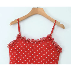 Lunivop Holiday Summer Dresses Women Ruffle O Neck Sleeveless A-line Midi Polka Dot Red Dress Spaghetti Straps Robe