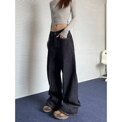 Lunivop Autumn Womens Jeans Blue High Waist Baggy Casual Vintage Design Sense Straight Y2K Pants Street American Wide Leg Denim Trouser