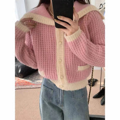 Lunivop Sailor Collar Sweater Cardigan for Women Soft Waffle Knit Button Front Sweater Jacket Teen-girl Fall Winter Classic Chic Outfit