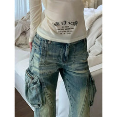 Lunivop Women Blue Baggy Cargo Jeans Harajuku Y2k 90s Aesthetic High Waist Denim Trouser 2000s Oversize Jean Pants Vintage Clothes