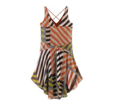 Lunivop Holiday Geometric Stripes Print V neck Sleeveless Dress Women Ruched A-line Swing Midi Long Asymmetry Dresses Tank Vestidos Robe